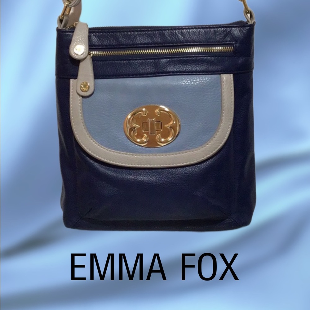 EMMA FOX Leather Colorblock Crossbody, Navy Blue/Light Blue/Gray